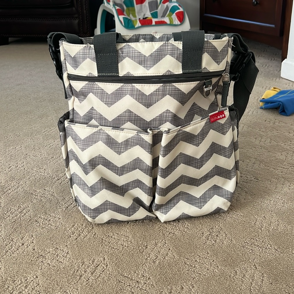 Gray and cream chevron Skip Hop diaper bag